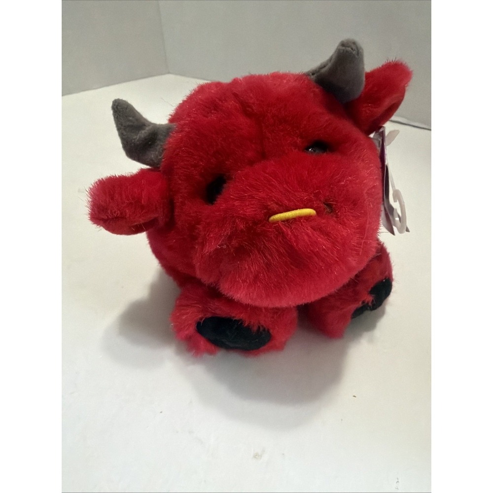 Swibco Puffkins‎ Red Bull Plush Stuffed Animal Vintage Bean Bag Toy Horns Tag